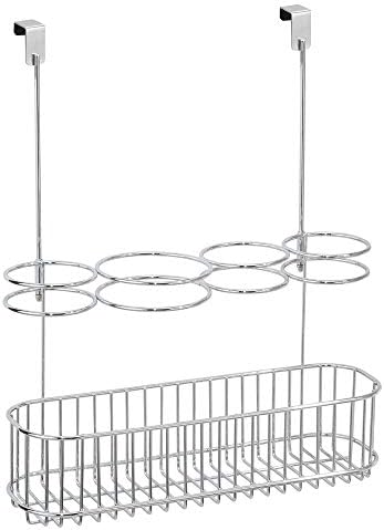 mDesign Metal Over Door Bathroom Hair Care & Styling Tool Organizer Storage Basket for Hair Dryer, Flat Irons, Curling Wands, Hair Straighteners - Hang Inside/Outside Cabinet Doors - Chrome - Image 6