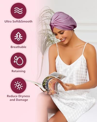 HFRHTGY Adjustable Silk Satin Hair Bonnet for Sleeping, Double Layer Hair Wrap Sleep Cap Turban for Women Men, Curly Straight Braid Unisex (Royal Deep Purple) - Image 3