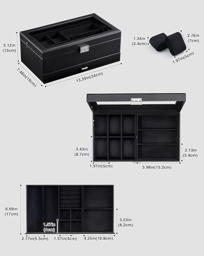 ProCase Mens Jewelry Box,6 Slot Watch Box & 3 Slot Sunglass Holder-AllBlack - Image 6