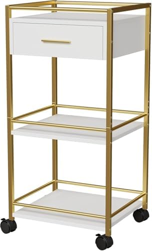 Salon Trolley Cart with Wheels, 3 Shelves & 1 Drawer, Mobile Hair Stylist Station for Tools Storage, Rolling Organizer Cart for Barber & Tattoo Supplies, Durable, Sturdy & Easy to Move by IYRANY