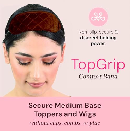 MILANO COLLECTION Glueless Top Grip for Hair Topper & Wiglets, Adjustable Translucent Strap with Side Openings, Top Headband for Your Wig or Topper, Includes Clips, Brown, Medium - Image 2