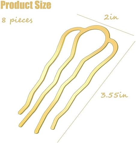 8 Pieces Hair Side Combs, Metal Hair Fork Clip Hair Pins for Buns Hair Updo U-Shape Hair Sticks for Women Hair Styling Tool Accessories (Gold) - Image 4