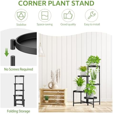 5 Tier Large Plant Stand with Garden Tools, 10 Inch Tray, Black - Image 4