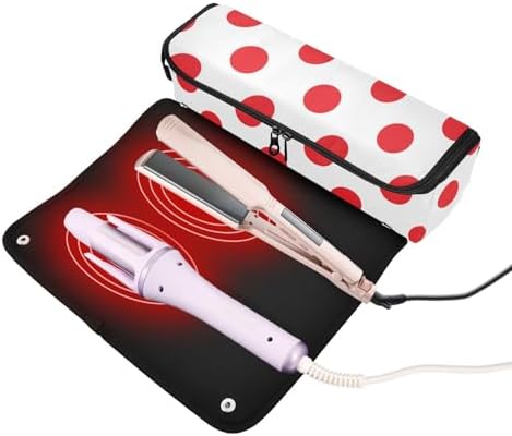Polka Dot Red White Hair Tools Travel Bag Travel Organizer Pouch Portable Carrying Case with Heat Resistant Mat for Curling Iron Hair Dryer Flat Irons - Image 2