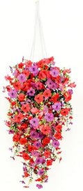 Artificial Flowers for Outdoors Fake Hanging Plants with Pot, 4pcs Silk Colorful Flowers UV Resistant Realistic Hanging Planter Faux Flower for Outside Porch Patio Home Garden Yard Decoration by Comtelek