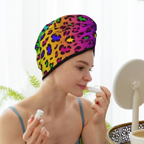 Rainbow Leopard Hair Towel Wrap Absorbent Hair Drying Towel Microfiber Hair Drying Cap Turban for Drying Curly Long Thick Hair - Image 7