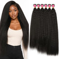 REECHO Yaki Straight Hair Bundles, 6PCS Super Protein Fiber Kinky Straight Quick Weave Bundles 20 22 24 Inch Full Head Synthetic Hair Extensions for Women - Black Brown by REECHO