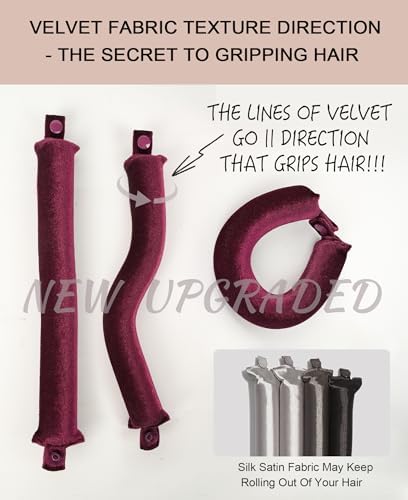 Classic Heatless Curls Overnight Rods - Upgraded Directional Grip Velvet No Heat Hair Curlers to Sleep Hair Rollers Flexible Curling Rods Set for Long Thicker Hair, Full Coverage Larger Silk Scarf - Image 5