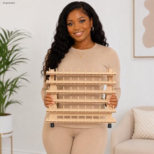60-Peg Braiding Hair Rack, Foldable Hair Extension Holder, Natural Beige - Image 4