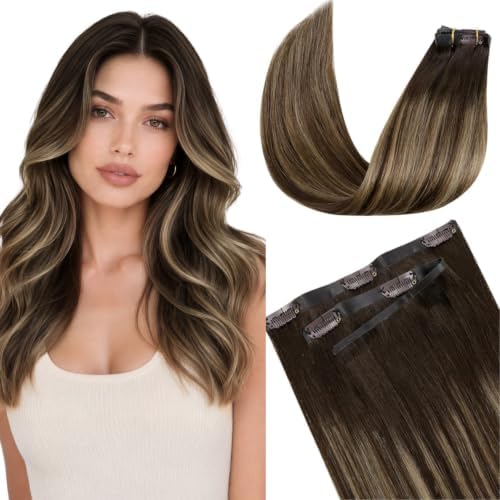 LaaVoo Seamless Clip in Hair Extensions Human Hair Balayage Brown to Blonde by LaaVoo