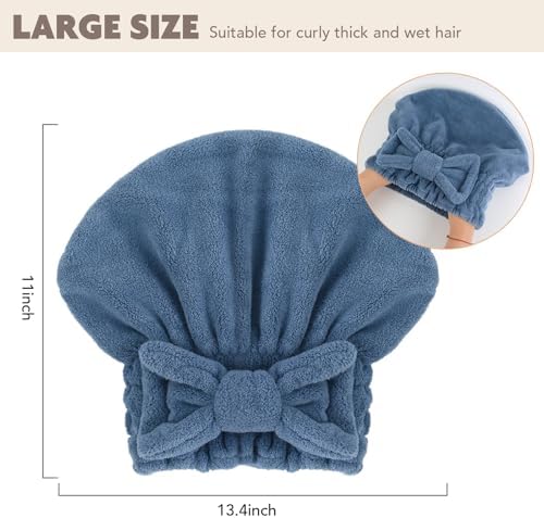 SUNLAND Large Microfiber Hair Drying Caps with Bow Knot 2 Pack Darkblue - Image 2