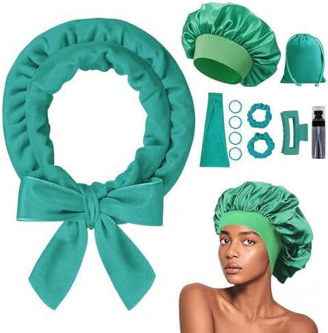 Heatless Curls Overnight Headband, 70'' No Heat Hair Curlers with Hair Bonnet for Sleeping, Blue-Green by Yampahpa%E2%80%94ShineYourLife