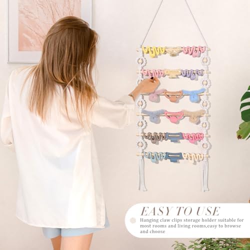 SNOWSTAR Macrame Hair Claw Clip Organizer,Hanging Hair Clip Holder and Storage for Women Girls,Claw Clip Hanger Home Decor for Wall,Door,Closet - Image 4