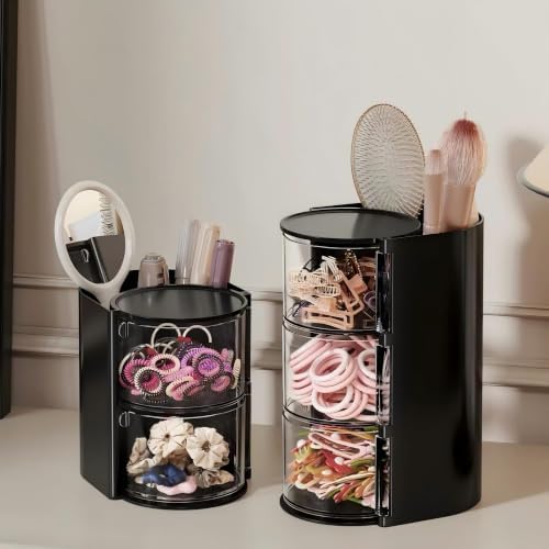 Azurphoric Hair Accessories Organizer with Hair Brush Holder(Black,3-Layer) - Image 2