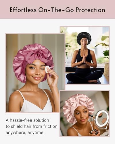 Yanideer 3 pcs Adjustable Satin Bonnets for Sleeping Double Layer Satin Lined Hair Bonnet with Tie Band for Women Curly Hair - Image 6