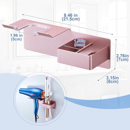 Hair Dryer Holder Wall Mounted, Hair Straightener Holder Metal, Adhesive Blow Dryer and Hair Straightener Holder, Bathroom Bedroom Hair Tool Organizer for Flat Iron,Curling Iron,Hairdryer (Rose Gold) - Image 6