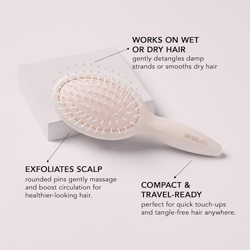 The Hair Edit Mini Smooth & Polish Detangling Hair Brush for Wet or Dry Hair, Ultra Light-Weight Travel Size Hairbrush, Ball-Tipped Nylon Pins for Scalp Massage, Smooths Frizz, All Hair Types- Cream - Image 3
