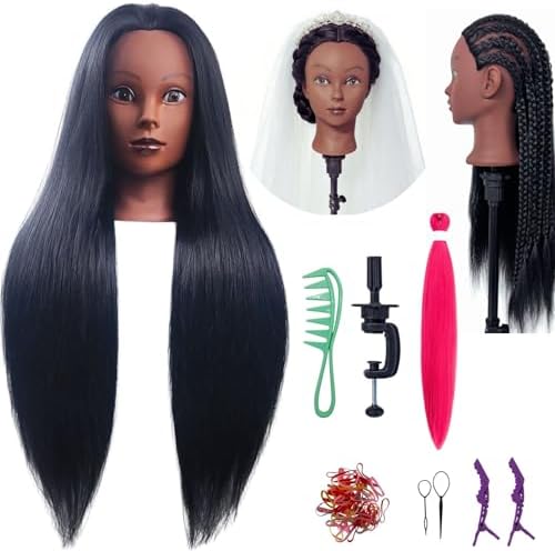 26-28 Inch Hair Mannequin Head Training Manikin Doll Head for Hairdressers Beginners Braiding Hair Salon Hairstyling Practice with 100% Yaki Synthetic Fiber by LeticiaLLC--FreedomLove