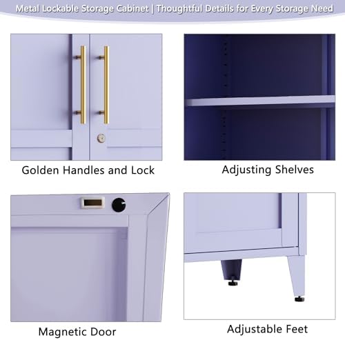 Metal Storage Cabinet with Lock,Purple Steel Tool Cabinet with 3 Adjustable Shelves,61 Tall Freestanding Heavy Duty Garage Locker for Laundry Living Room Bedroom - Image 5