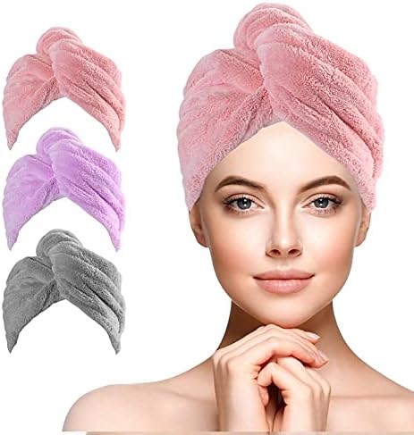 URAQT Microfiber Hair Towel Wrap for Woman, 3 Pack Hair Turbans for Wet Hair, Quick Dry Hair Turban for Drying Curly Long Thick Hair by URAQT