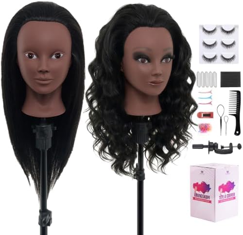 Mannequin Head with 100% Real Human Hair, 18" Manikin Training Head by NeverlandBeautyHealth