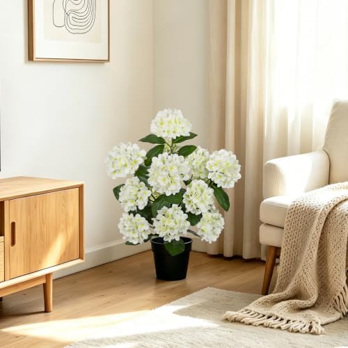 2.2FT White Hydrangea Artificial Flowers Tree 2 Pack Faux Hydrangea Potted - Image 4