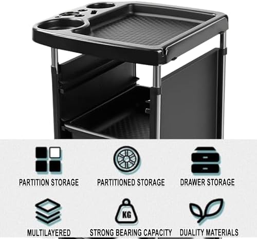 Salon Trolley Cart with Wheels & 5 Drawers, Salon Rolling Stations for Hair Stylist,Hairstylist for Beauty Tattoo Hairdressing Beauty Equipment, Black (T28-5DRAWER) - Image 6
