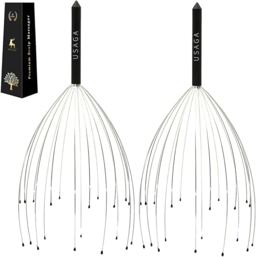 USAGA Head Massager Scalp Massager 20 Fingers Head Scratcher (Black&Black) by USAGA