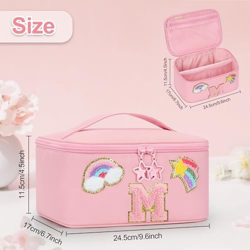 OCHEAL Initial Makeup Bag,Pink Travel Makeup Organizer Case Beauty Toiletry Cosmetic Bag with Rainbow, Trendy Stuff Personalized Gifts for Women and Girls-M - Image 5