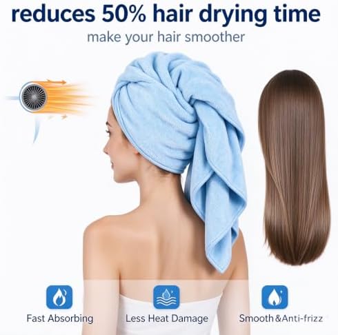 Super Absorbent Anti-Frizz Microfiber Hair Towel Hair Wrap Curly Hair Drying Towel 23.6''x47'' Large Multifunction Towel for Bath Spa Makeup, Light Blue 2 Pack - Image 4