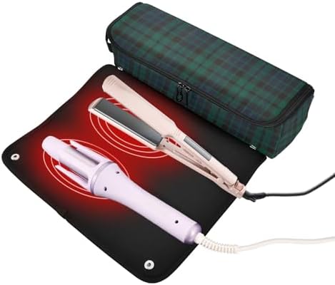 Tartan Buffalo Plaid Hair Tools Travel Bag Portable Travel Organizer Pouch with Heat Resistant Mat Carrying Case for Flat Irons Curling Iron Hair Dryer - Image 2