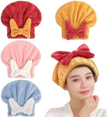 Microfiber Hair Towels Wrap Hair Drying Cap for Women 4pcs Colors by YUMINGUHC