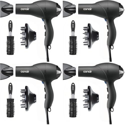 Infiniti PRO CONAIR Hair Dryer with Diffuser,Professional AC Motor,Tourmaline Ceramic Technology Blow Dryer,Includes Concentrator and Blowout Brush,Amazon Exclusive,Gray,(Pack of 4) by conair