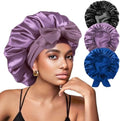 Yanideer 3 pcs Adjustable Satin Bonnets for Sleeping Double Layer Satin Lined Hair Bonnet with Tie Band for Women Curly Hair by Yanideer