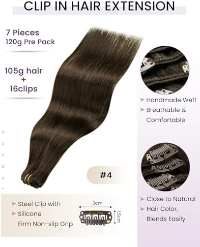 LaaVoo Hair Extensions Clip Ins, For Beginners, 16 Inch - Image 2