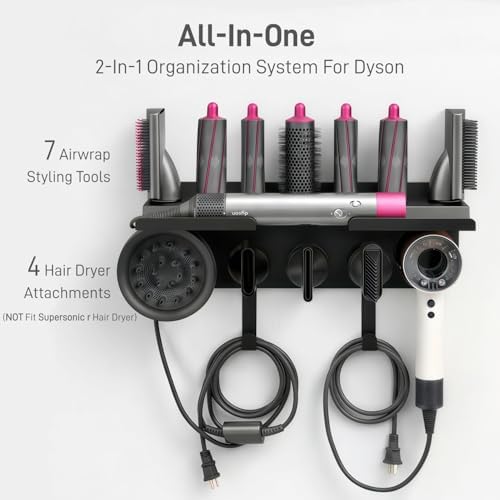 Dyson Airwrap Holder, Dyson Hair Dryer Wall Mount & Dyson Airwrap Organizer 2-in-1 Stainless Steel Storage for Airwrap & Hair Dryer Accessories, Space Saving Bathroom Vanity Dyson Shelf - Image 2
