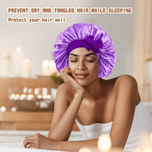 my novel things 3Pcs Satin Bonnet for Sleeping Women Adjustable Tie Band - Image 6