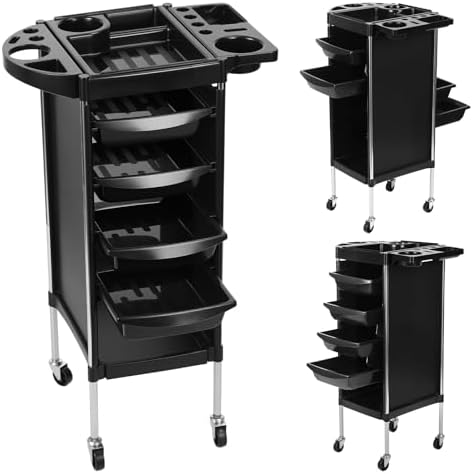 Salon Cart, 6-Tier Salon Trolley Cart with Wheels, Rolling Hair Salon-Organizer Station with 4 Casters, Beauty Salon-Equipment Storage for Stylist, Barber, 14.6" x 20.5" x 35.5" Black Oversi by diowewea