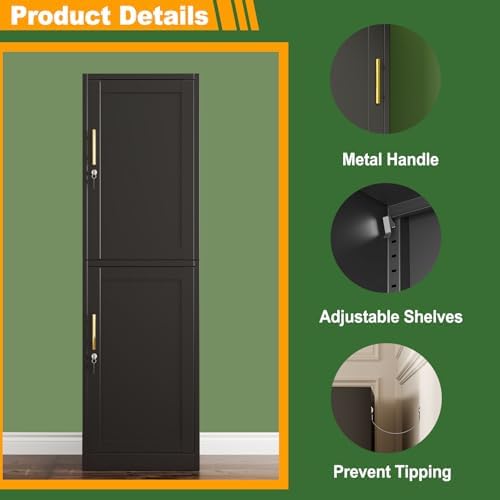 Ckzbx Metal Locker Tall Narrow Storage Cabinet, 67" H Locking Tool File Cabinets Snack Locker Organizer for School Classroom,Bedroom,Gym Home Office,Entryway and Hallway (20" W 2Door Black) - Image 4