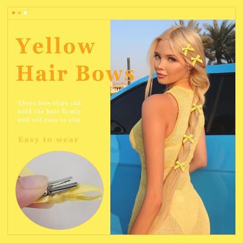 30PCS Yellow Hair Bows Cute Small Hair Bows Satin Bowknot Hair Clips Y2K Hair Accessories for Girls - Image 5