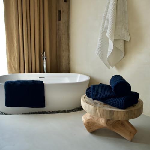 Luxury Organic Japanese Cotton Waffle Bath Towel | Thick, Absorbent, Quick Dry Bathroom Towels for Shower, Sauna, Onsen| Hotel & Spa Quality, Gift-Ready (Ocean Blue, Face Towel, 16" x 16") - Image 3
