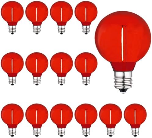 G40 Red LED Bulb 1W Replacement Light Bulbs Shatterproof Waterproof LED Outdoor String Lights Decorative Night Light E12/C7 Candelabra Base for Wedding Patio Garden Yard,15 Pack(Red) by LRSUEYSKIN