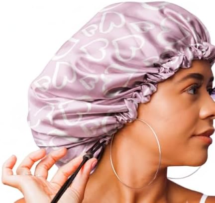 Glow By Daye Satin Bonnet, Double-Layered and Adjustable Satin Sleep Cap, Extra Large, Reversible (US, Alpha, One Size, X-Large, Pink Heartbreaker) by GlowByDaye