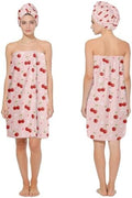 Absorbent Bath Towel Wrap Set (32 X 60 in), Pink Cherry Towel Wrap by HEIFAM