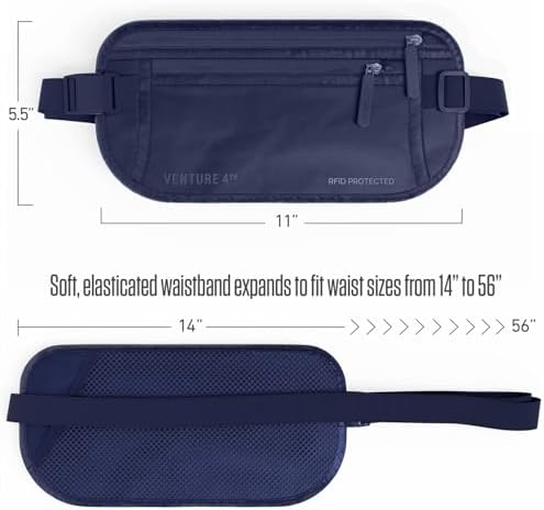 VENTURE 4TH Travel Money Belt, RFID Blocking Passport Holder - Sleek Navy - Image 6