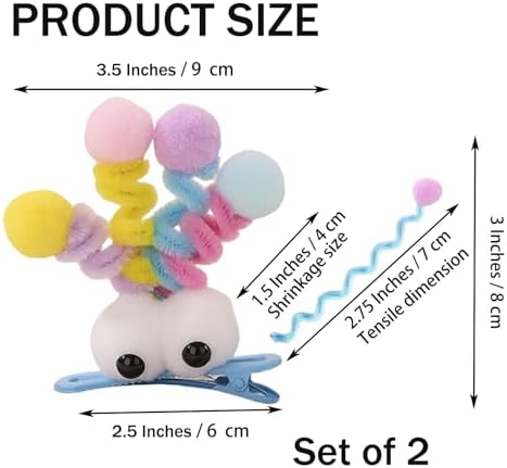 MIUPOO Fluffy Pom Poms Hair Clips,Crazy Hair Day Accessories for Girls,Quirky Little Monster Barrettes,Plush Duckbill Hairpins Hair Barrettes,Party Modeling Hair Accessories,2 Pieces,Blue eyes. - Image 2