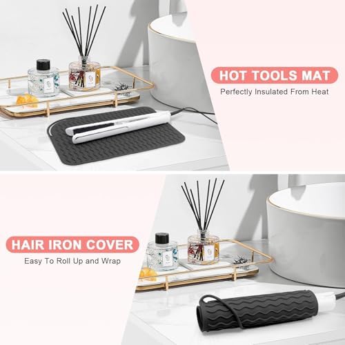Flat Iron Heat Resistant Silicone Mat for Curling Iron, Hair Straightener Heat Pad, Curling Iron Sleeve, Travel Case Heat Resistant and Other Hair Styling Tools, for Counter, 9 x 6.5 in, Black - Image 4