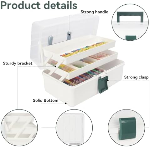 WEWLINE 13-Inch Art Box Organizer 3-Layer Craft Storage Organizer Sewing Kit Box with Handle Art Bin for Home,School,Office,Travel - Image 5
