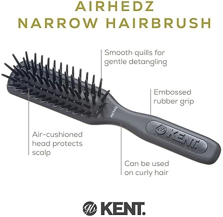 Kent AH10G Airhedz Pro Narrow Pin Hair Brush Narrow Cushion Paddle Brush - Taming Fat Pins, Detangling Long Thick and Curly Hair, Scalp Massager and Growth Stimulator for All Hair Types(Fat Pin, Grey) - Image 4