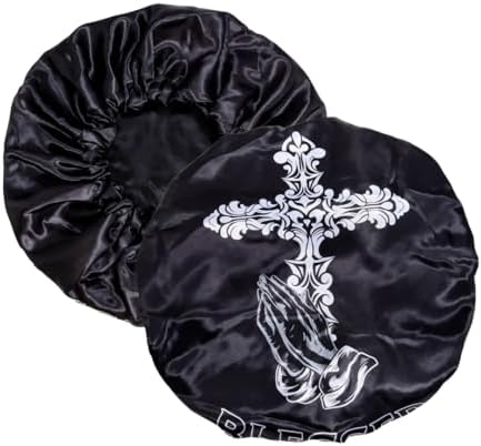 Silky Design Bonnet with Elastic Soft Band Adjustable Women and Men Bonnets for Sleeping Comfortable Satin Fabric (BlackCross) by CrownLimitedSupply